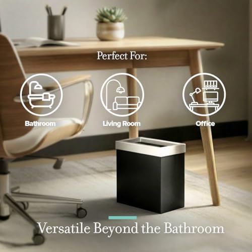 Gatco Small Bathroom Trash Can with Lid, Rectangle 3 Gallon Stainless Steel Wastebasket, Under Sink, Matte Black and Satin Nickel, for Bathroom, Bedroom, Office (1918SN)