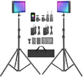 NEEWER 2 Pack RGB Video Light with Tripod Stands NP-F550 Batteries, Studio LED Panel Key Lighting Kit for Game Streaming YouTube Recording Photography Photoshoot Podcast, APP Control/CRI97+, RGB-P280