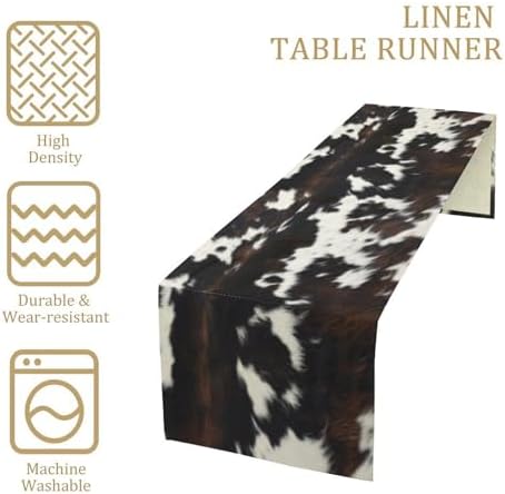 Cow Print Table Runner, Black White Cowhide Print Western Style Table Runner Country Farmhouse Cottage Cow Patten Table Decoration for Home Kitchen Dining, 13x70 Inch