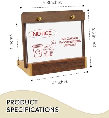 Mini Tabletop Sign Holder 4X6, Horizontal with Wood-Color Base