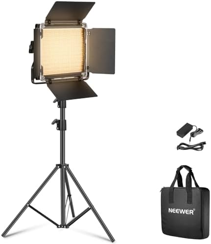 NEEWER Bi Color LED Studio Light with Tripod Stand Barndoors, Video Panel Key Lighting for Video Recording Streaming Photoshoot Photography, 660 LEDs 3200K-5600K 3300lx/1m Dimmable CRI96+, NL660