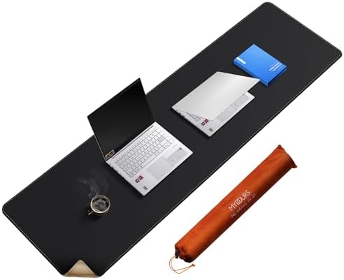 Mydours Extra Long 63" x 19.7" Desk Mat, PU Leather & Cork Mouse Pad, Black