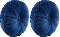 Lush Decor Round Pleated Soft Velvet Decorative Throw Pillow, 1 Count, 15" Diameter, Navy - Blue Plush Round Pillow, Seat Cushion, Decorative Pillows for Bed, Couch, Or Chair (Pack of 2)