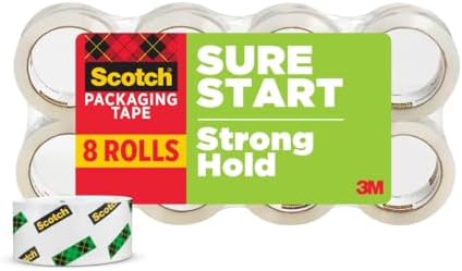 Scotch Sure Start Packing Tape, Clear, 1.88 in. x 54.6 yd., 8 Tape Rolls