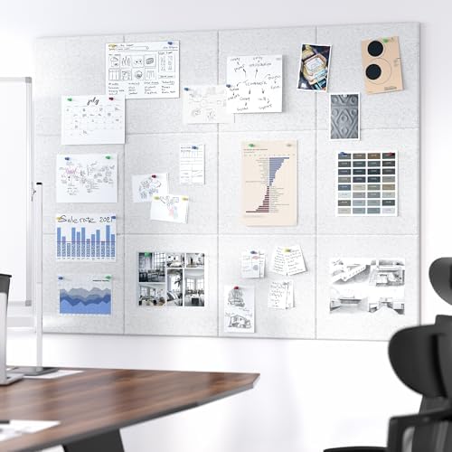 Neatsure Large Cork Board for Wall, 48" x 36" Bulletin Board with Pushpins, 12 Panels Felt Tiles Tack Push Pin Board for Office, Silver Gray