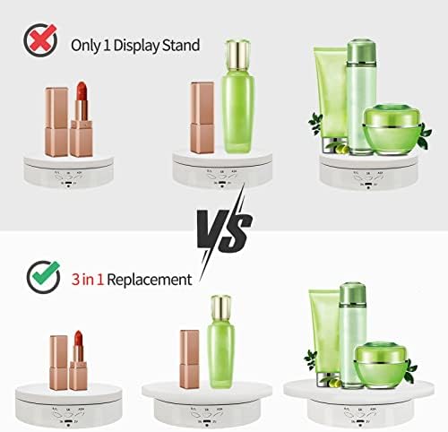 Remote Motorized Rotating Display Stand Turntable with Rechargeable Battery Motorized Lazy Susan with 5.74/7.08/8.66 inch Replacement Cover 3 in 1 for Photography Products and Shows (White)