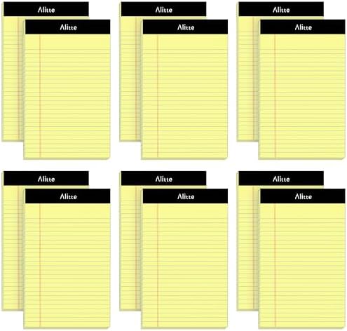 Alitte 5x8 Small Notebooks – 12 Pack Narrow Ruled, Yellow Perforated Note Pads with 50 Sheets Per Notepad, (No Ink Bleeding) Ideal Legal Pads for Writing, Note Taking, Home, Office, School