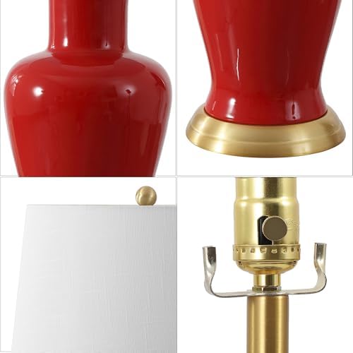 JONATHAN Y Julian Classic Ceramic Urn Metal LED Table Lamp 29", Red
