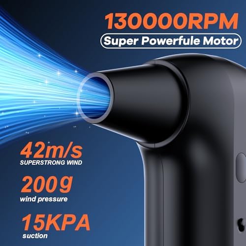 Compressed Air Duster&Vacuum Cleaner, 2-in-1 130000RPM Cordless Air Blower