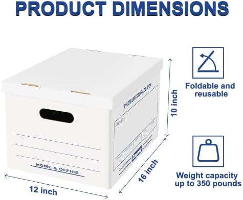 Zzrywuty 12 Pack File Storage Boxes with Lift-Off Lid,16x12x10 Inches | Corrugated Document Archive Box for Letter/Legal Size-Heavy Duty Stackable Filing Organizer for Home Office