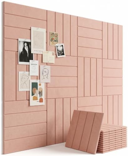 Aothia 12-Pack Felt Bulletin Board Tiles 48"x36", Modular Pin Board for Notes, Photos & Mood Boards, Cork Board Alternative for Smooth Walls, 0.35" Thick, 70 Adhesive Tabs & 40 Pins, Pink
