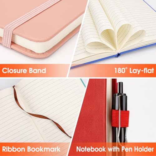 10 Pack Lined Journal Notebook with Pen, A5 Hardcover Leather Journal 5.5"*8.3", 5 Colors 136 Pages College Ruled Notebooks and Pen Set for Office School Business Supplies