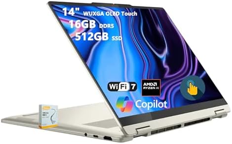 Lenovo Yoga 7 2-in-1 AI PC Laptop | 14" WUXGA OLED Touch (100% DCI-P3) | AMD Ryzen AI 5 340 (Up to 50 Tops) | 16GB DDR5 512GB SSD | for Creator Business Professional Win11 w/DLCA Accessory
