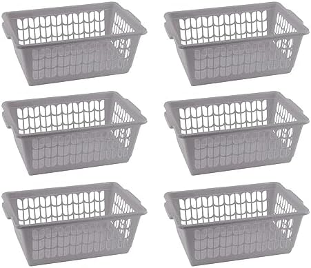 YBM HOME Plastic Perforated Storage Basket Bin Office Drawer, Shelf Desktop Countertop Tray Organizer 32-1188 (6, grey)