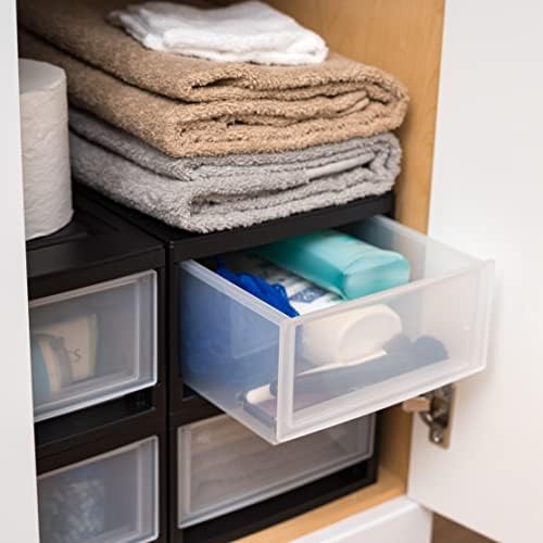 IRIS USA 2-Pack, 6 Qt. Small Stacking Drawer Storage Organizer, Black