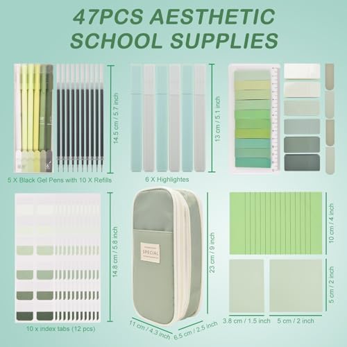 Aesthetic School Supplies Pencil Pouch - 47Pcs Pencil Case Stationary Set