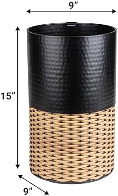happimess Asher 4.13 Gal Faux Wicker Cylinder Waste Basket, Black/Natural