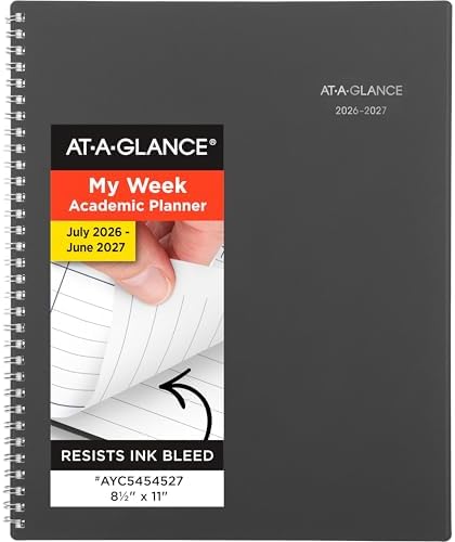AT-A-GLANCE Planner 2026-2027 Weekly & Monthly Academic 12-Month July-June, 8-1/2" x 11", DayMinder, Charcoal (AYC54545)