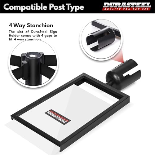 DuraSteel Stanchion Sign Holder 8.5" x 11" Paper Size - Double Sided Portrait Display w/Plexiglass Cover - Black Stanchions Crowd Control Metal Outdoor Sign Holder Stand - NOT Fit US Weight Stantions