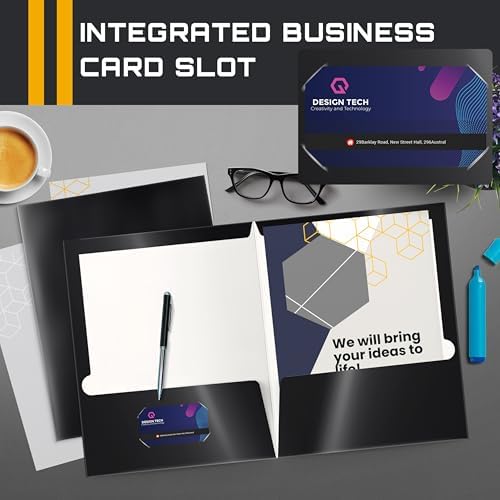 Better Office Products 2 Pocket Glossy Laminated Black Paper Folders, Letter Size, Black Paper Portfolios, Box of 25
