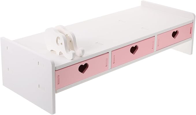 Pink Monitor Riser, Space-Saving Elevated Stand with Smooth Edges for Keyboard Storage, Ergonomic Desktop Organizer for Home & Office, 19.29x7.48x3.93In