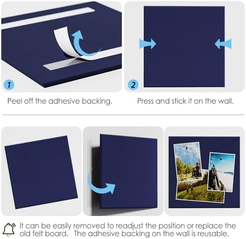 MaxGear Felt Bulletin Board 48" x 36", Dark Blue Felt Wall Tiles Wall Decor