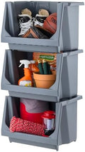 IRIS USA 3-Pack Large Open Front Storage Bins, Gray
