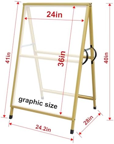 Pionites Heavy Duty Slide-in Folding A Frame Sign Sidewalk Sign 24x 36 Inch Steel Metal Double-Side Pavement sign Corrugated Plastic Poster (1, Gold, 24''X36''(Frame Only))
