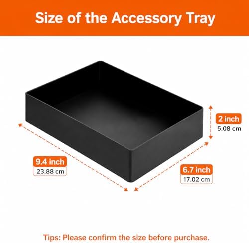 Amazon Basics Rectangular Plastic Desk Organizer with Storage Trays, Accessory Tray for Office Supplies and Pen Holder, 9.4 x 6.7 x 2 inch, Black