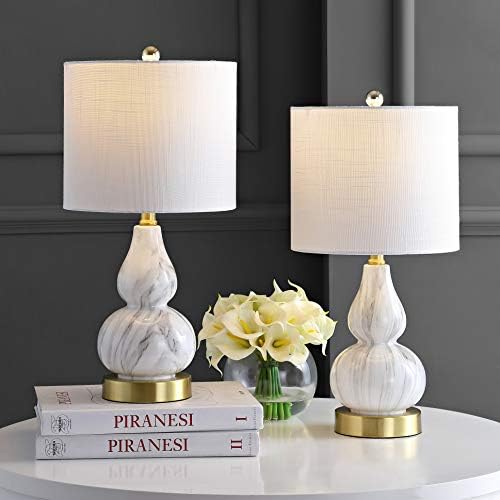JONATHAN Y Anya Gourd Glass Table Lamp 20.5", Black/White, Set of 2