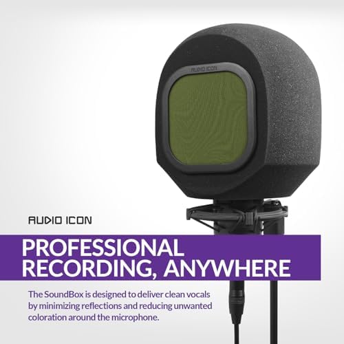 Soundbox Vocal Recording Isolation Booth | Portable Microphone Shield, Pop Filter for Studio-Quality Sound for Singing, Podcasting, Acoustic High-Density Foam Ball, Mic Soundproof Box (Olive Green)