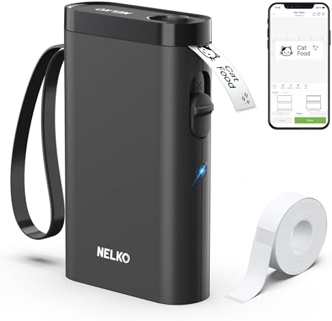 Nelko P21 Label Maker Machine with Tape, Bluetooth Label Printer, Black