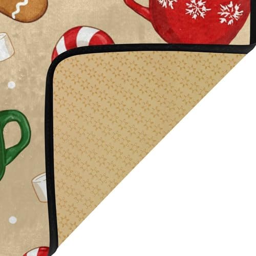 Christmas Gingerbread Man Kitchen Rug Winter Cane Candy Kitchen Mat Floor Mats Non Slip Rug for Indoor Bedroom Living Room Bathroom Home Decor 39" X 20"