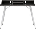 Calico Designs Woodford 45” Wide Modern, Secretary, Writing, Desk with Low Storage Hutch and Whtie Metal Tapered Legs in Marbled Dark Grey, White