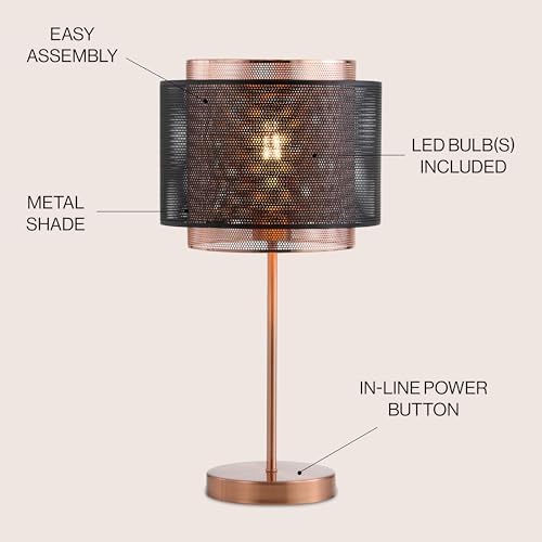 JONATHAN Y Tribeca Double Mesh Drum Table Lamp 19.75" Metal, Copper/Black