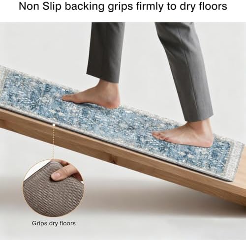 Boho Cushioned Anti Fatigue Mats for Kitchen Floor,Modern Farmhouse Blue Floral Non-Slip Water Resistant Runner Comfort Foam Standing Rugs Non Skid for Home Sink,Office,Laundry 17"x47"+17"x30"