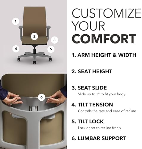 HON Ignition 2.0 Mid Back Task Chair, Spectrum Mesh, Advanced Synchro-Tilt Control, Office Chair with Lumbar Support, Height and Width Adjustable Arms, Titanium Frame, Quicksand
