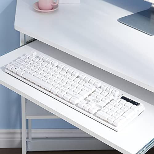 VECELO Corner Desk Computer Desk Writing Table with Smooth Keyboard Tray & Storage Shelves,Compact Home Office Triangle Table,White