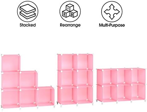 HOMIDEC 6-Cube Storage Shelf, Storage Bookcase Bookshelf with Metal Hammer, Storage Cubes Organizer Cabinet for Kids, Closet, Bedroom, Bathroom, (11.8x11.8x11.8 inch), Light Pink