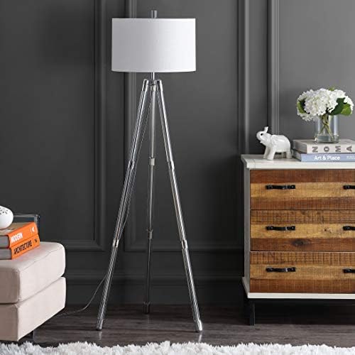 JONATHAN Y Arliss 60" Surveyor's Tripod Metal/Crystal Floor Lamp, Chrome