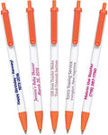 USA Made, Personalized Writing Ink Ballpoint Novelty Pens, Custom Printed with Your Logo & Text (Pack of 500 White Pens with Orange Trim)