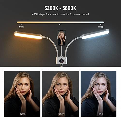 NEEWER Esthetician Light with Phone Holder & Travel Bag Kit, Support 2.4G/PC/MAC Control & Separate Control of 2 LED Light Heads, CRI98+ Bi Color Stepless Dimmable Tattoo Lighting Lash Lamp, BH40B