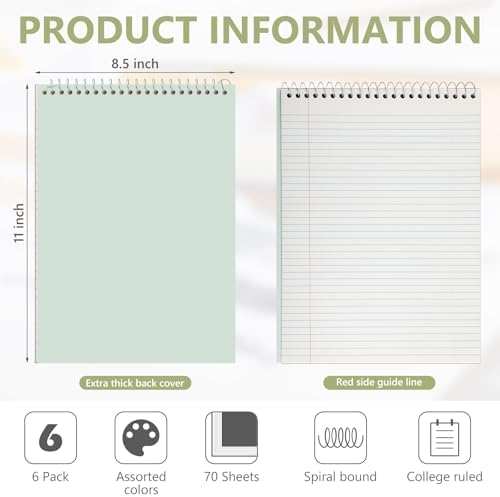 Resurhang 6 Pack Office Steno Pads, Fresh Tone, Classic Style