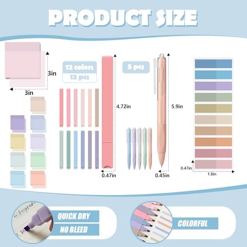Jutom 39 Pcs Aesthetic Book Annotation Kit,Mint Green,Cute Style
