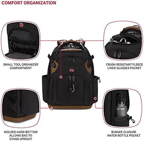 SwissGear Tool Bag Backpack, Fits Up to 17-Inch Laptop, Work Pack PRO, Black/Brown Canvas