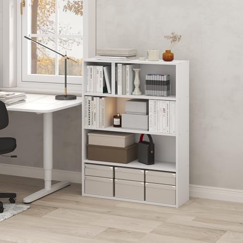 Furinno PASIR Book Shelf, 4-Tier Bookshelf with Open Storage Shelf, Standing Bookcase, 9.3 x 31.3 x 41.8, Easy Assembly, for Home Office, Bedroom, Living Room, White