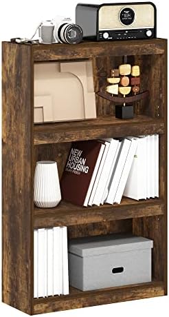 Furinno Jaya Book Shelf, 3-Tier Modern Bookshelf with Adjustable Shelf, Bookcase with Open Shelf, 9.5 x 24.5 x 40.3, for Organization and Storage, for Living Room, Bedroom, Home Office, Amber Oak