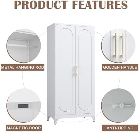 SteeLoong Metal Wardrobe Cabinet,Armoire Wardrobe Closet with Hanging Rod