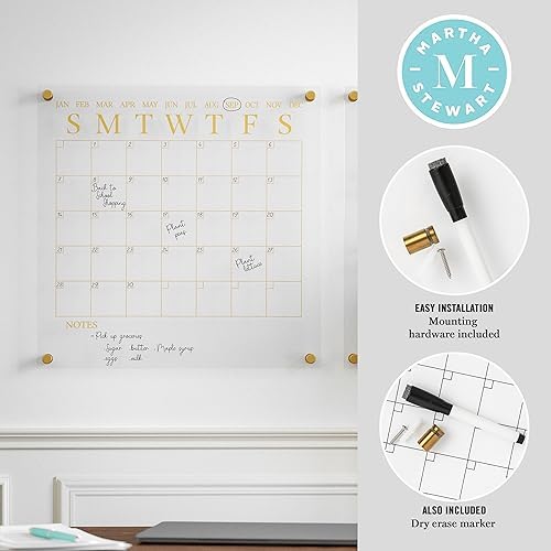 Martha Stewart Grayson Acrylic Calendar and Notes Board Set, Clear/Gold