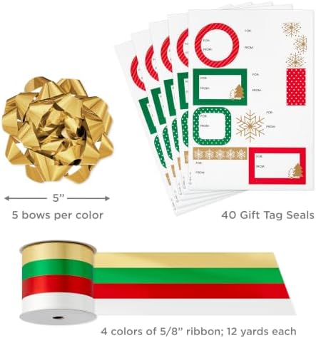 Hallmark Christmas Gift Wrapping Set, 3 Rolls (Gold, Red, Green, White)